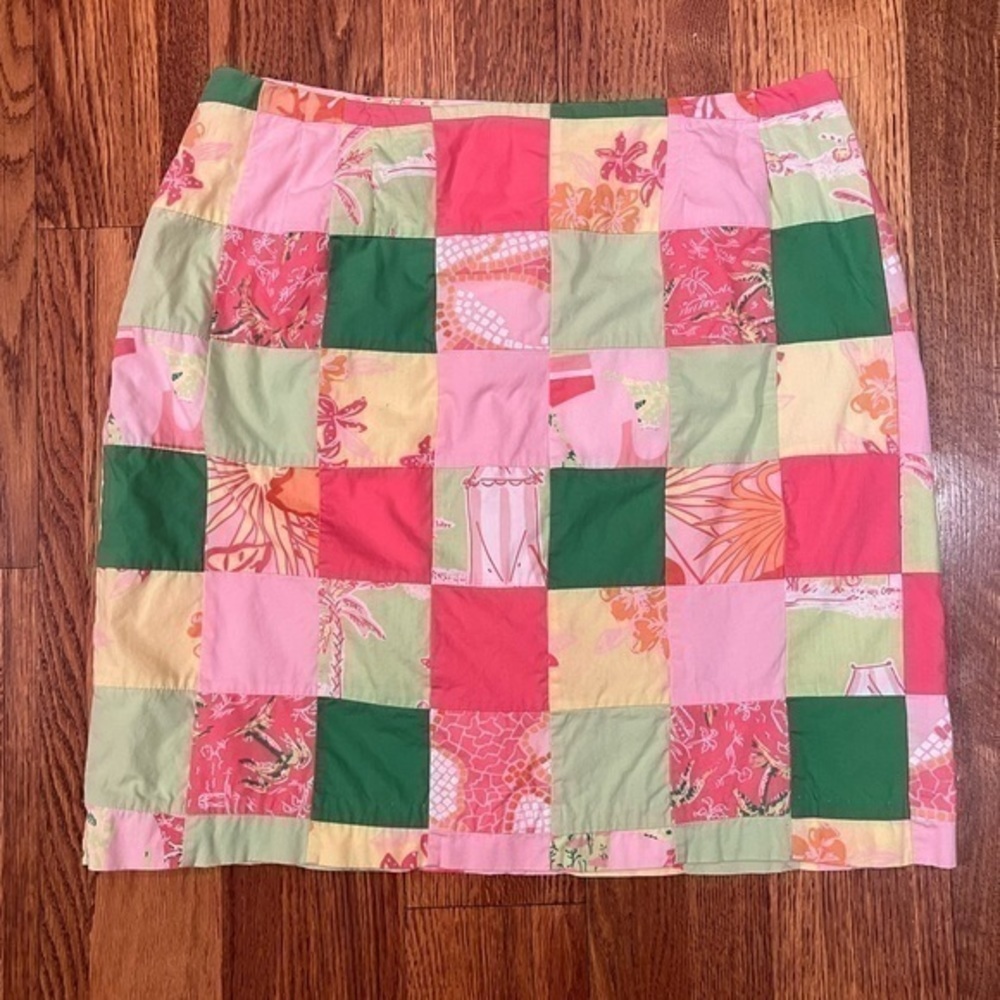 Vintage Lilly Pulitzer Pink Mini Skirt Floral Resort Patch Women Size 12